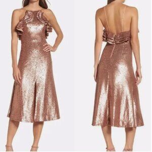 C/MEO COLLECTIVE Illuminated Sequin Midi Dress Copper